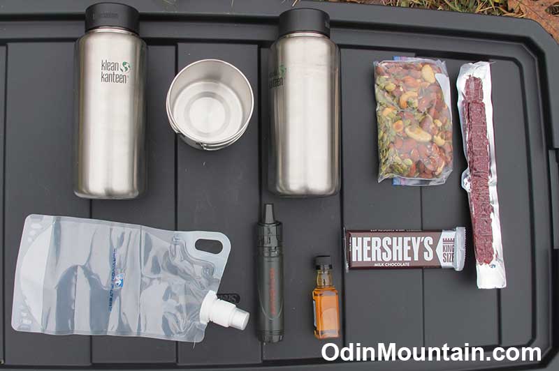 Water and food items always in my day pack